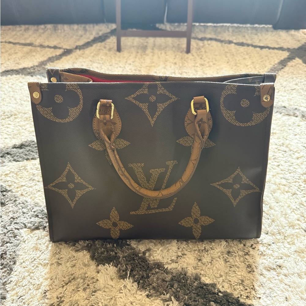 & Other Stories Brown Monogram Tote with Red Interior